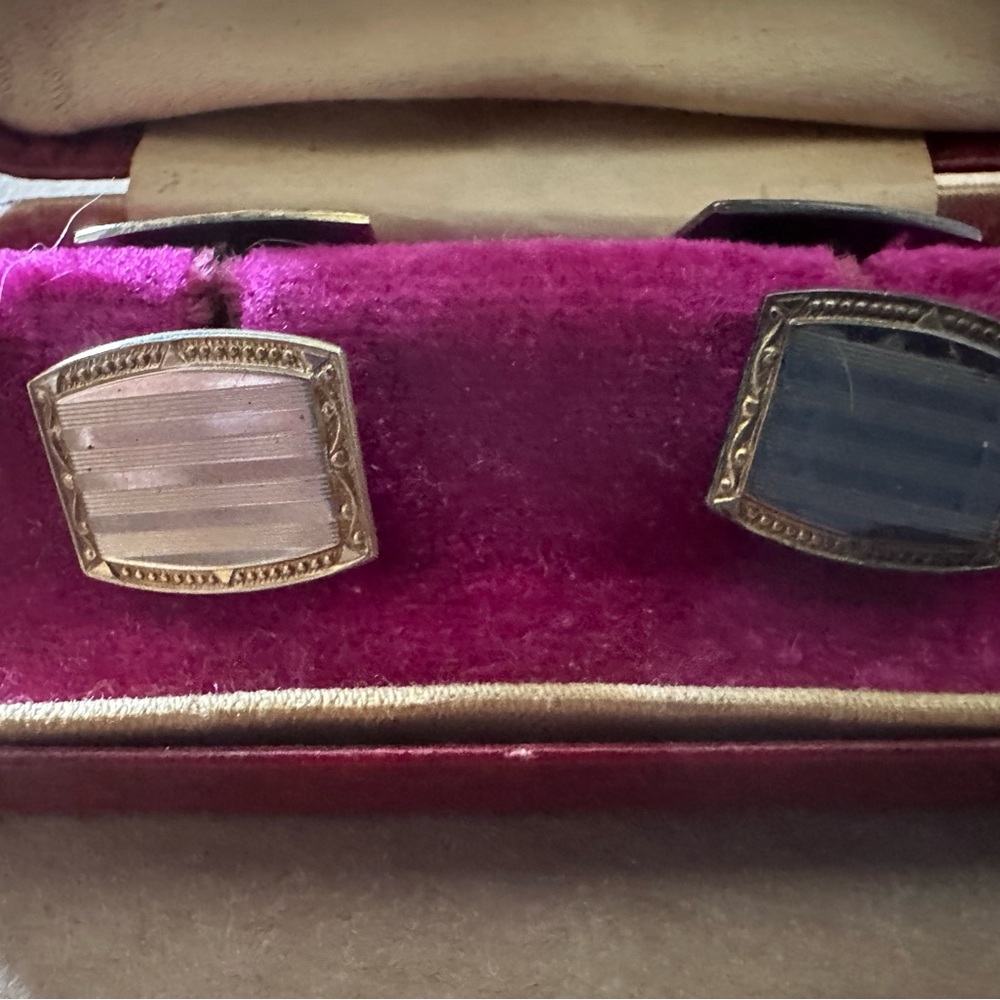 Gold and Silver Vintage Cuff Links with Decorative Edging